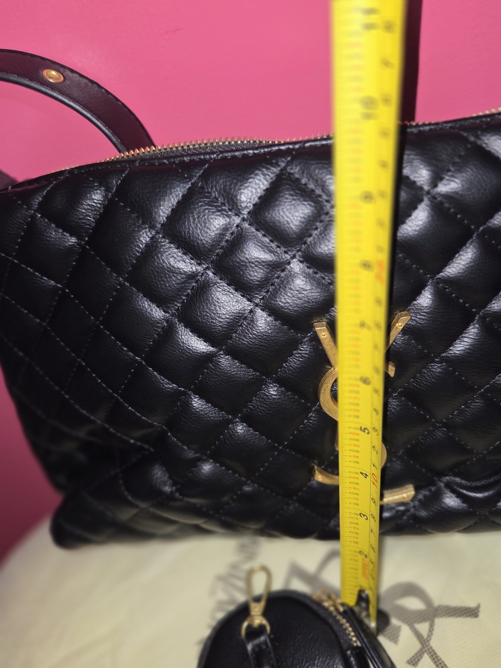 Quilted Black Leather Shoulder Bag with Gold Accent